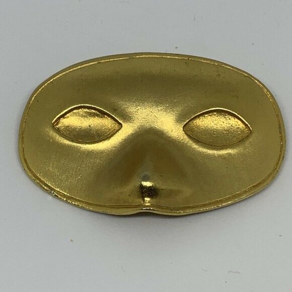 Vintage Mardi Gras Mask Brooch Pin Gold in Color - Picture 1 of 8